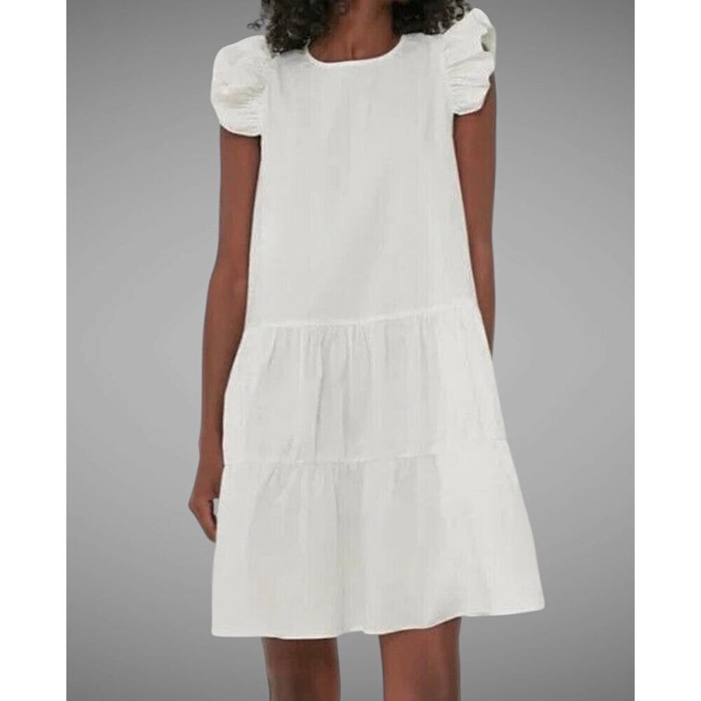 Tuckernuck Pomander Place Corrine Mini Flutter Sleeve Dress White XL Resort Wear
